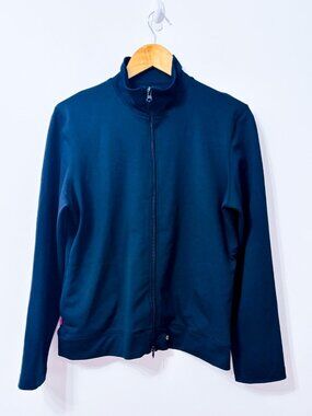 Black Full Zip Stretch Athletic Track Jacket High Collar Pockets Large